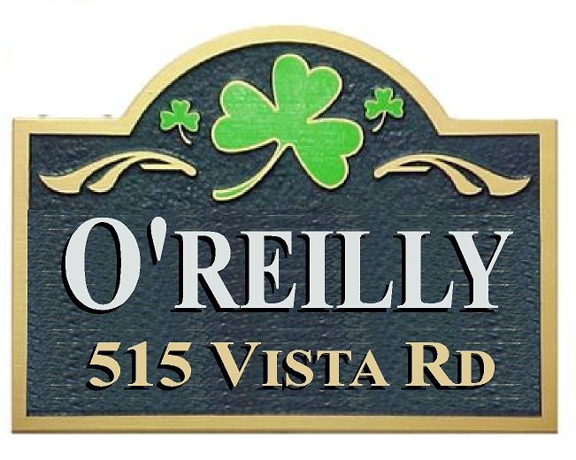 I18406 - Irish Shamrock Address Sign, for "O'Reilly"Family