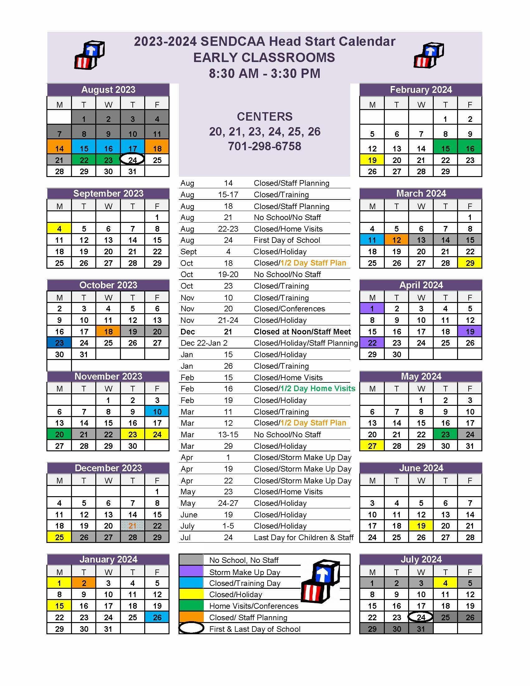 2023-2024 Fargo Early Calendar