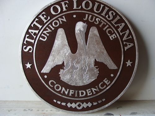 GP-1140 - Carved Plaque of the Seal of a State Court, Louisiana, Silver Gilded