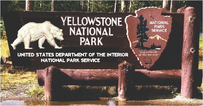 M4832 -  Round 12" Diameter Logs Support  the Right Side and  Bottom of  a Large Wood Yellowstone National Park Sign