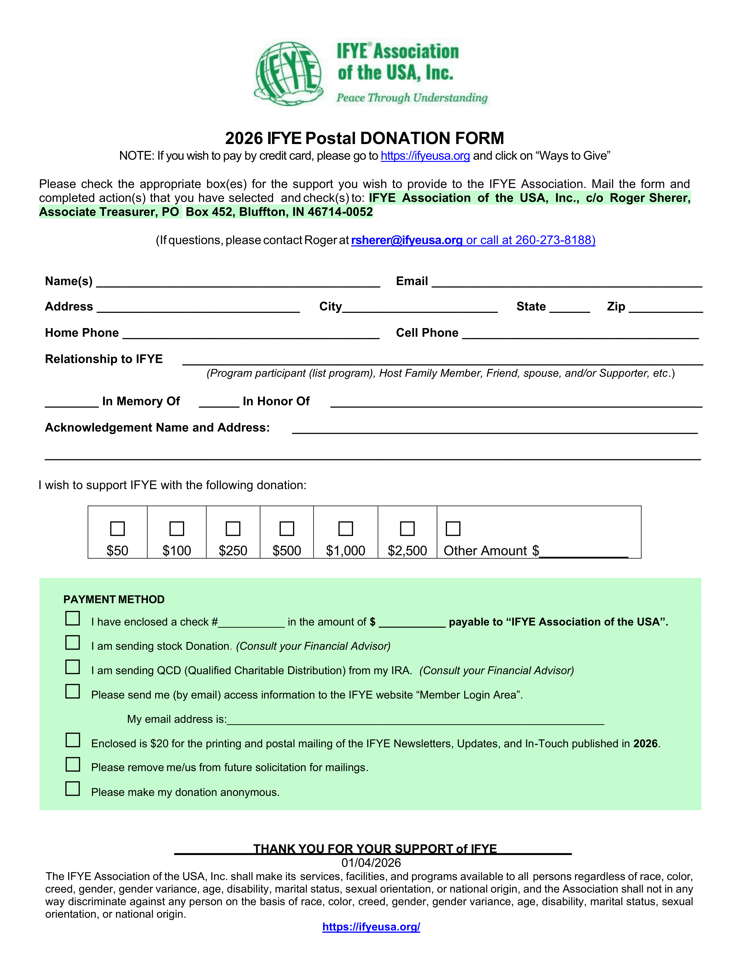 2026 Paper Donation Form