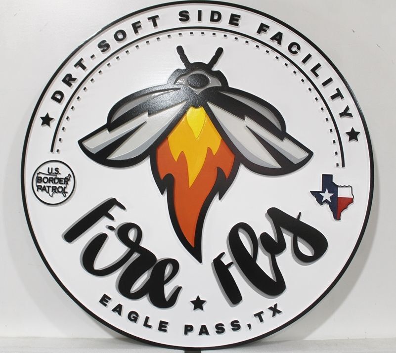 AP-4165 - Carved 2.5-D HDU Plaque of the Seal of the Customs and Border DRT-Soft Side Facility,  Eagle-Pass, Texas 