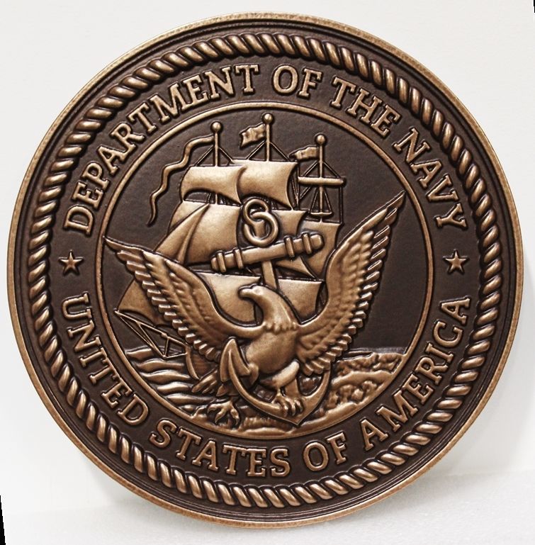 JP-1068- Carved 3-D Bronze-Plated HDU Plaque of the Great Seal of the US Navy