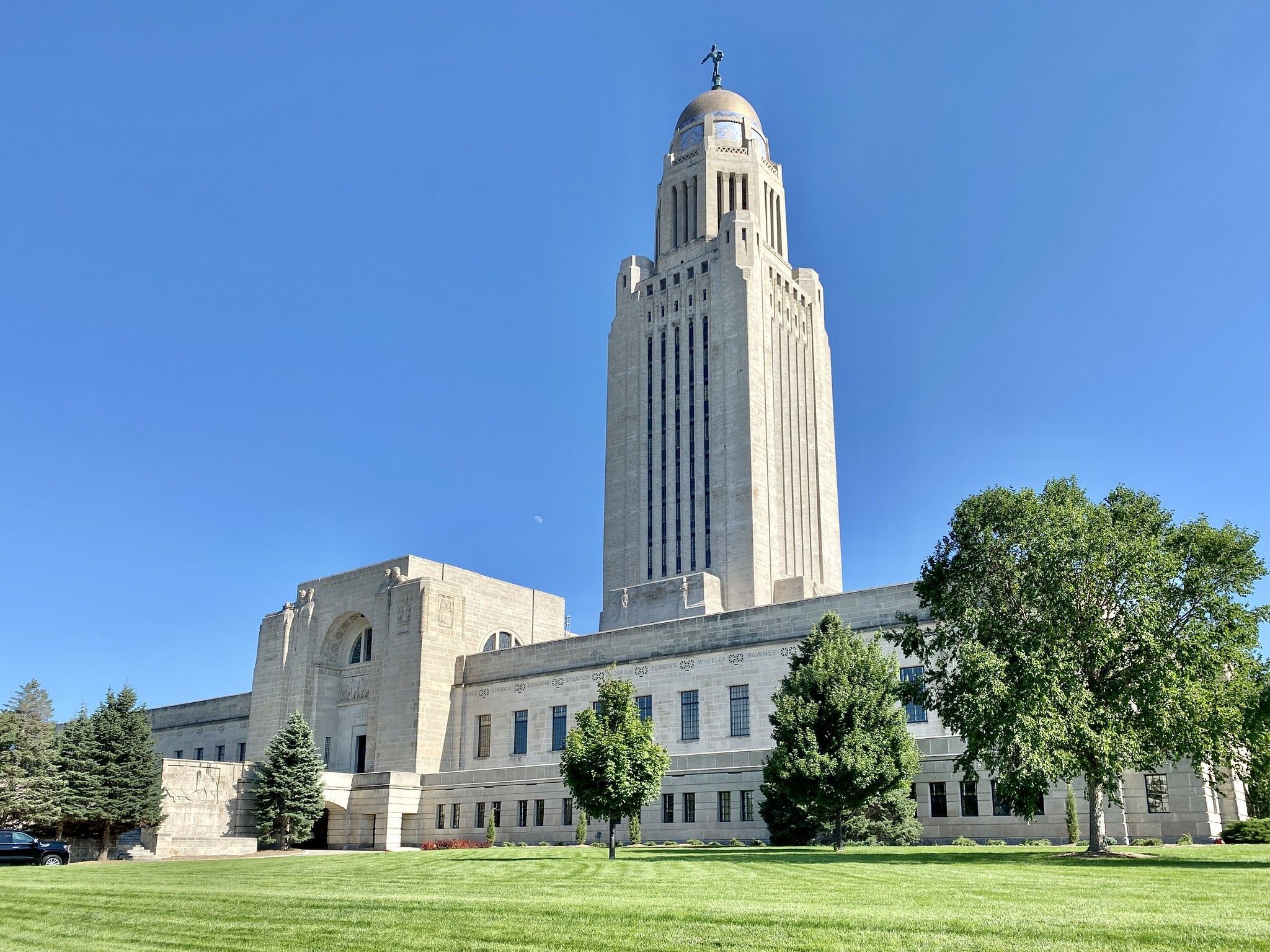 The Nebraska State Capitol Building on a sunny day