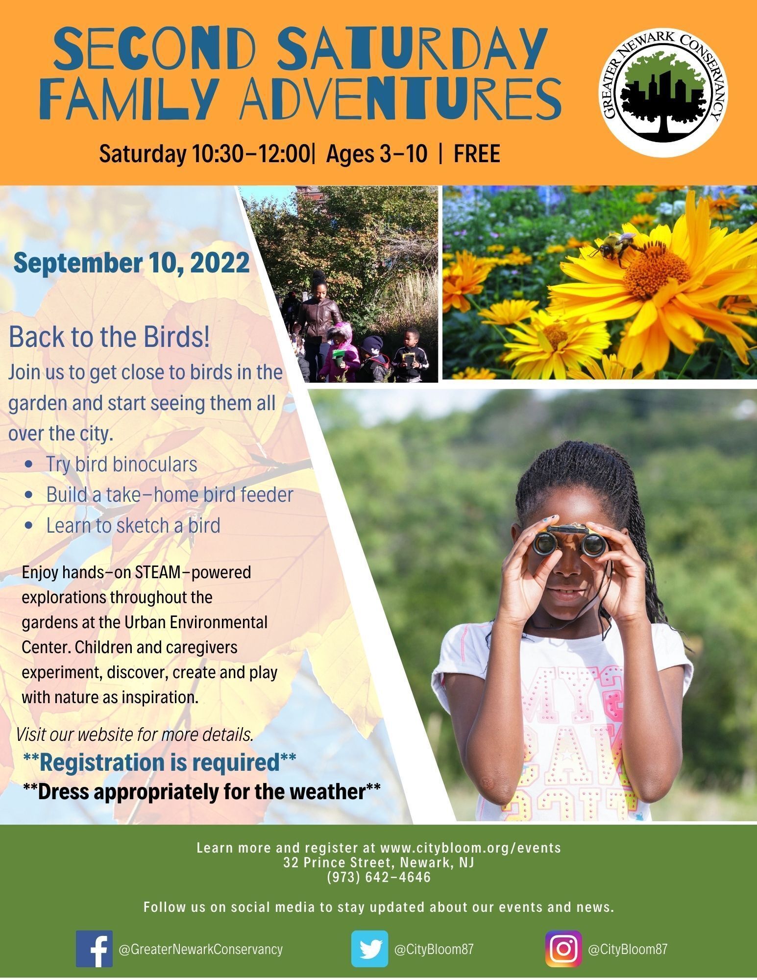 Join us for "Back to the Birds"!  Make and take a bird feeder, peep birds through binoculars, and learn to draw your favorite birds!