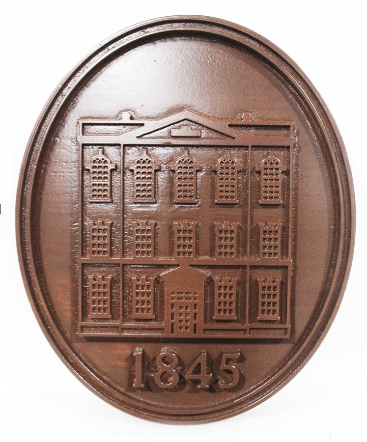 UP-3135 - Carved Mahogany Plaque  for a Men's Club Founded in 1845, Featuring its Large Three Story Clubhouse