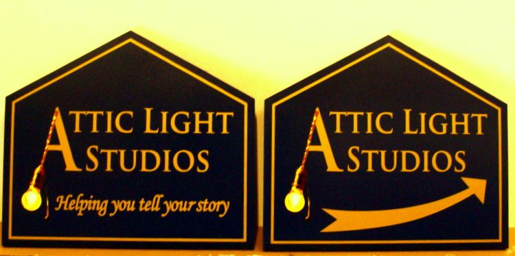 SA28492 - Carved Sign for "Attic Light" Photo/Video  Studios