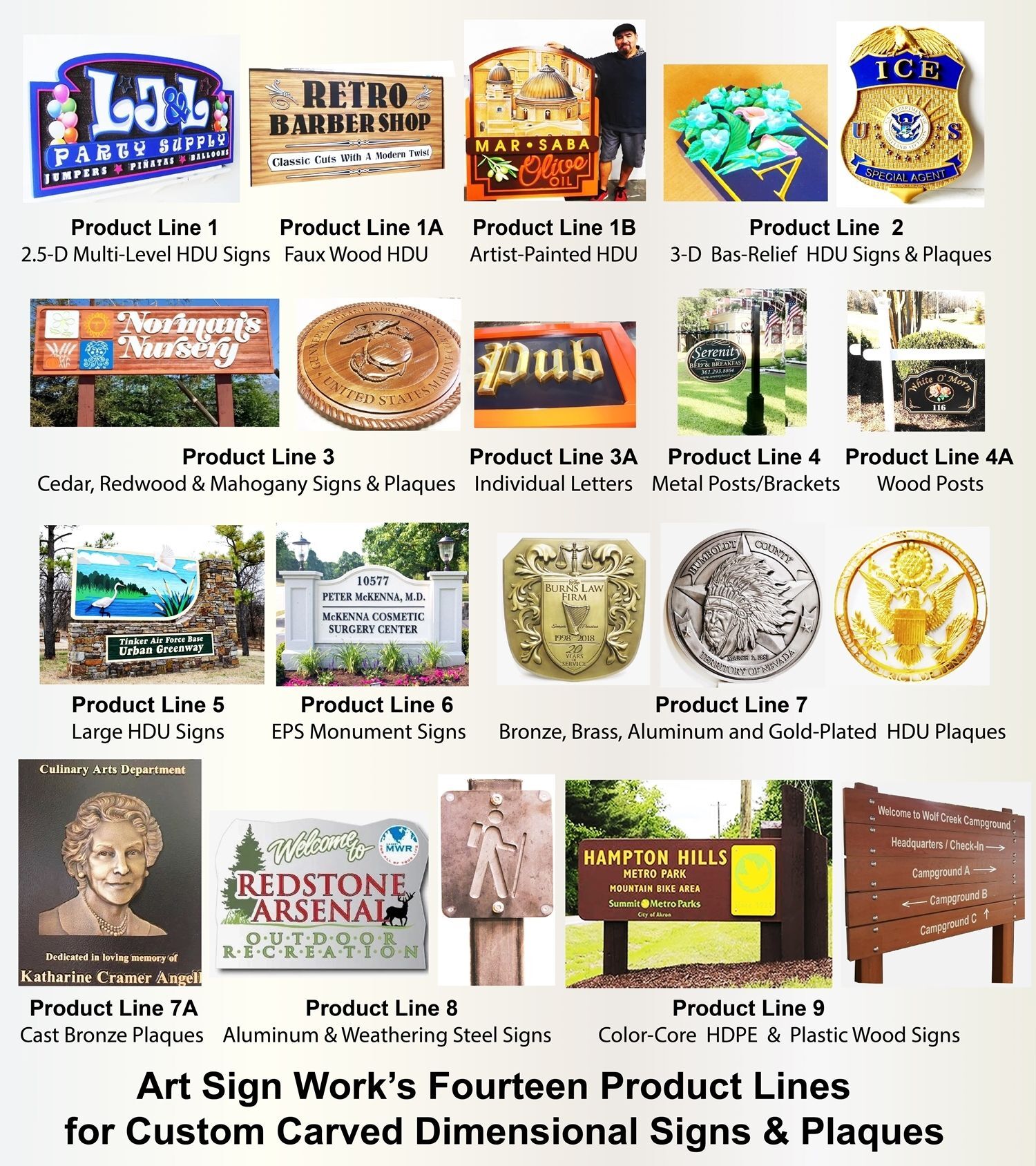 product lines carved wood, HDU and metal signs and plaques