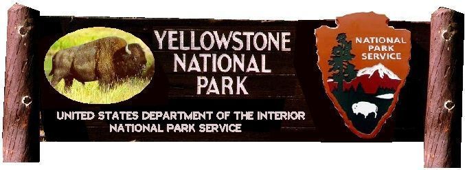 M4836 - Two  8 "x 8" Round Cedar Log Side Posts  Supporting for a Large Wood Yellowstone National Park Sign 