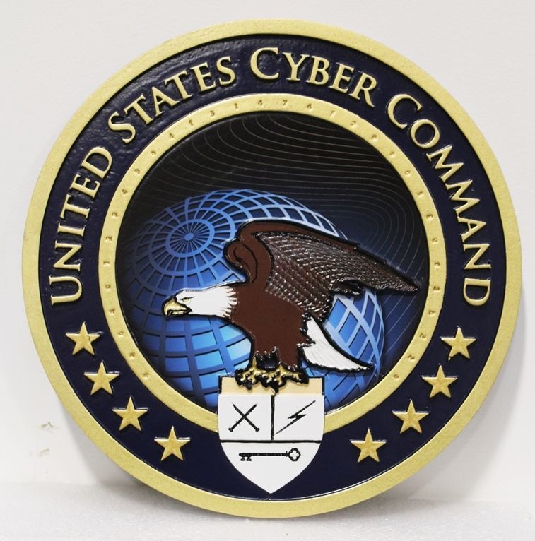 IP-1382 - Carved 2.5-D Multi-Level HDU Plaque of the Seal of the United States Cyber Command  