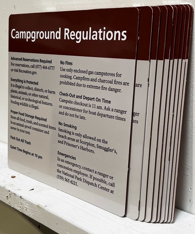 M8120 - Aluminum Signs  for  Channel Islands National Park, for Campground Regulations
