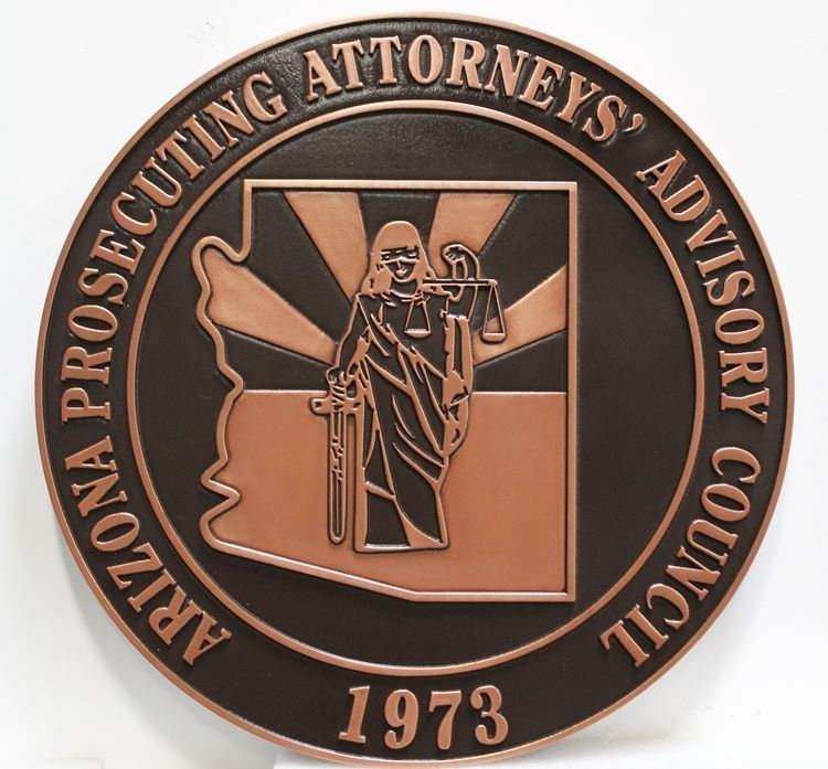 GP-1436 - Carved 2.5-D Raised Relief HDU Plaque of the Seal of a Arizona Prosecuting Attorney's Advisory Council