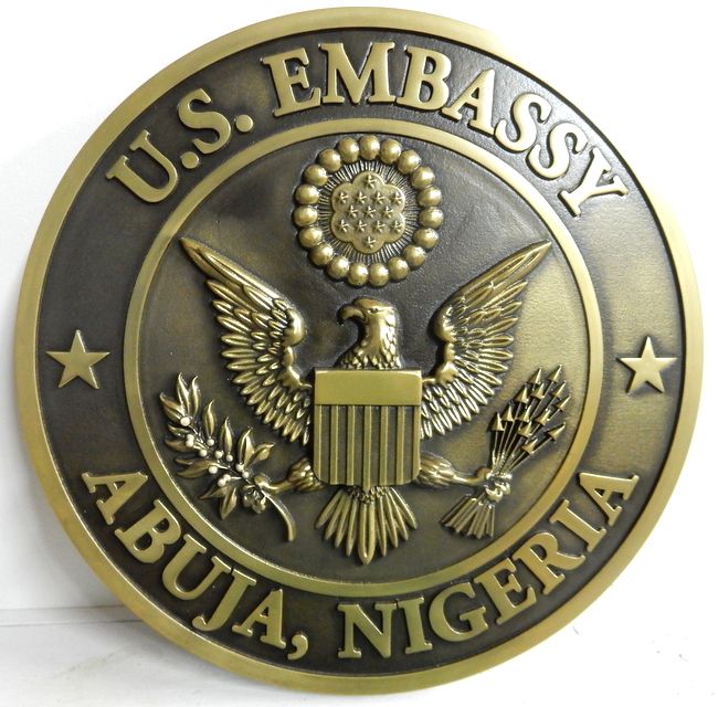 AP-3680 - Carved Plaque of the Seal of the United States Embassy in Abuja, Nigeria, Bronze Plated