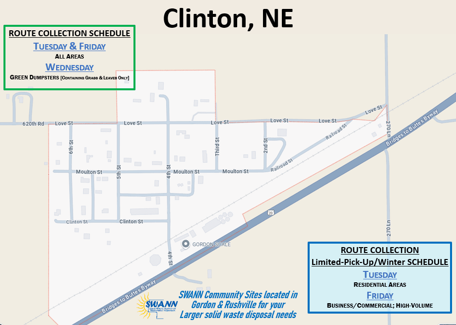 Clinton NE Route Collection Schedule Map