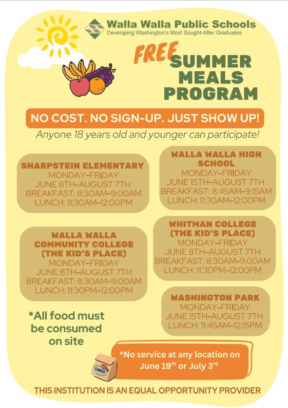 Walla Walla Public Schools Free Summer Meals Program