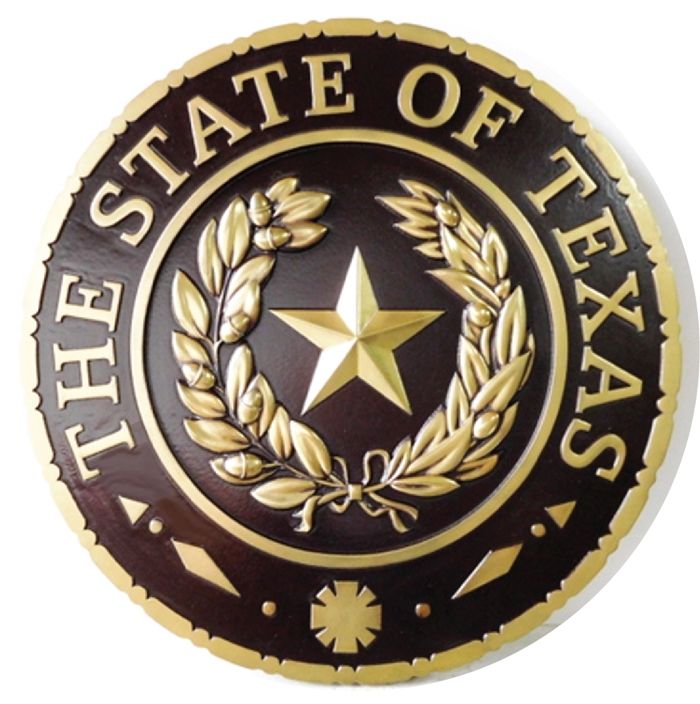 BP-1501 - Carved Plaque of the Great Seal of the State of Texas,  Brass Plated
