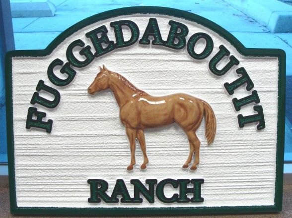 P25078 - Sandblasted HDU Ranch Sign (Wood Grain) with Carved 3D Quarterhorse in Profile