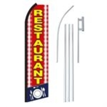 Restaurant Red & Yellow Swooper/Feather Flag + Pole + Ground Spike