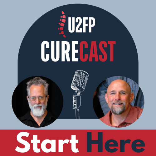 A graphic with the faces of Matthew Rodreick and Jason Stoffer inset on either side of a microphone above the words Start Here