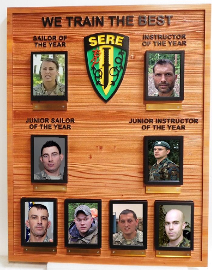 LP-9057 - Carved Cedar Wood  Plaque for Award Photo Plaque for Instructors and Graduates of SERE (Survival, Evasion, Resistance and Escape)  Course