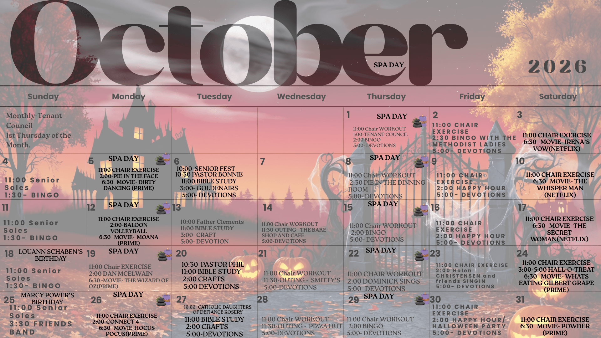 Downloadable Activities Calendar