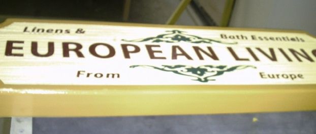 SA28403 - Carved 2.5-D HDU Sign for the  "European Linen and Bath Essentials" Store