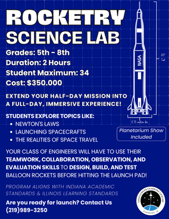 Rocketry Science lab flier detailing the lessons on physics and Newton's Laws that comes with this program.