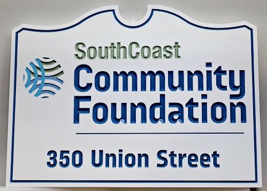 F15393 - Carved Address Sign for "SouthCoast Community Foundation" with Logo