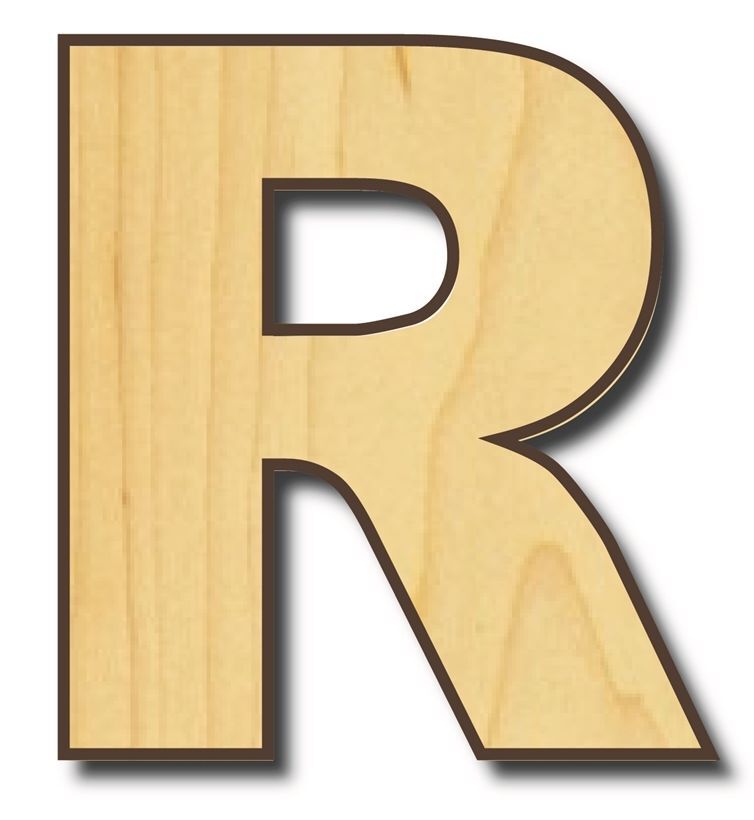  MA3628 - Letter "R"  Carved in 2D Flat Relief from Maple Wood