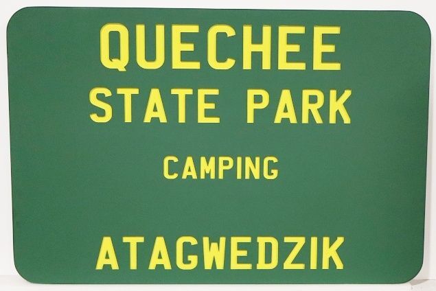 G16204 - Carved and Sandblasted HDU Sign for "Quechee State Park Camping"