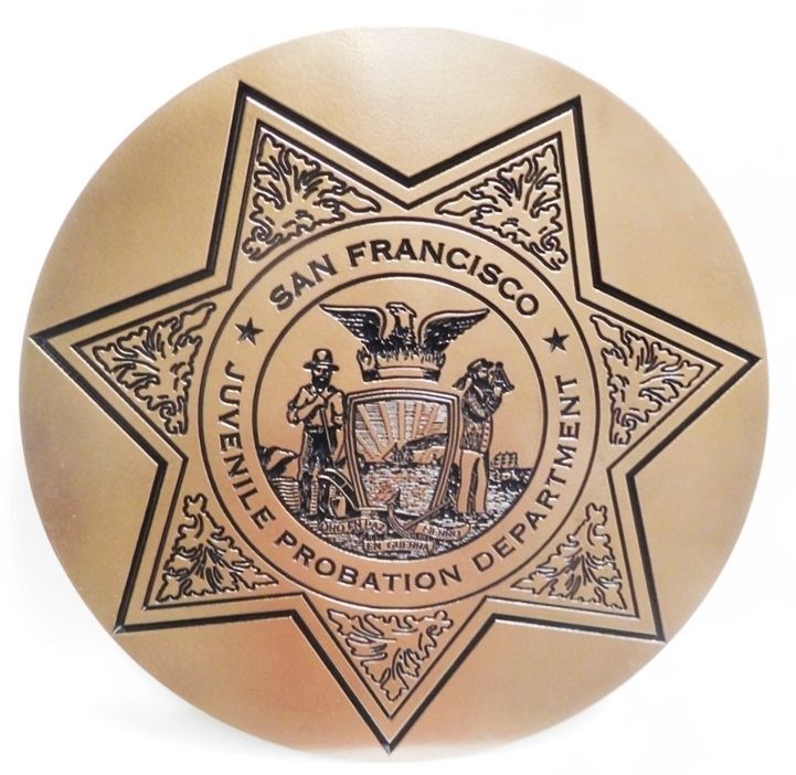 PP-1830 - Carved Plaque of the Badge for the San Francisco Juvenile Probation Department , 2.5-D Engraved Bronze-Plated