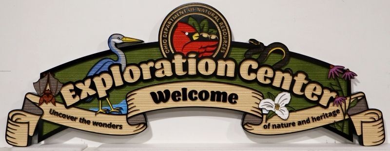 GA16495A - Large Carved High-Density-Urethane (HDU) "Exploration Center" Welcome Sign
