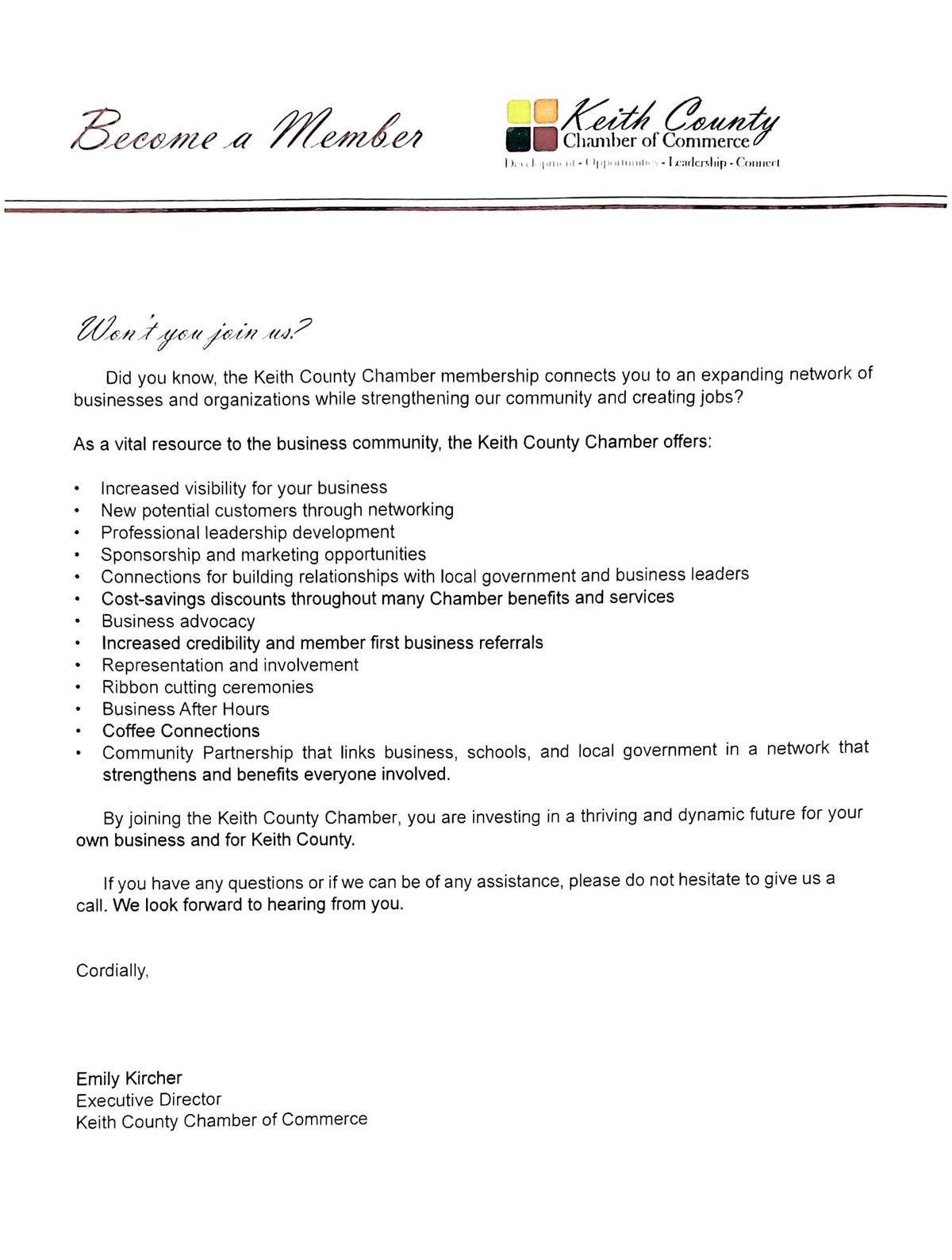 Keith Co Chamber of Commerce a Member Membership Chamber