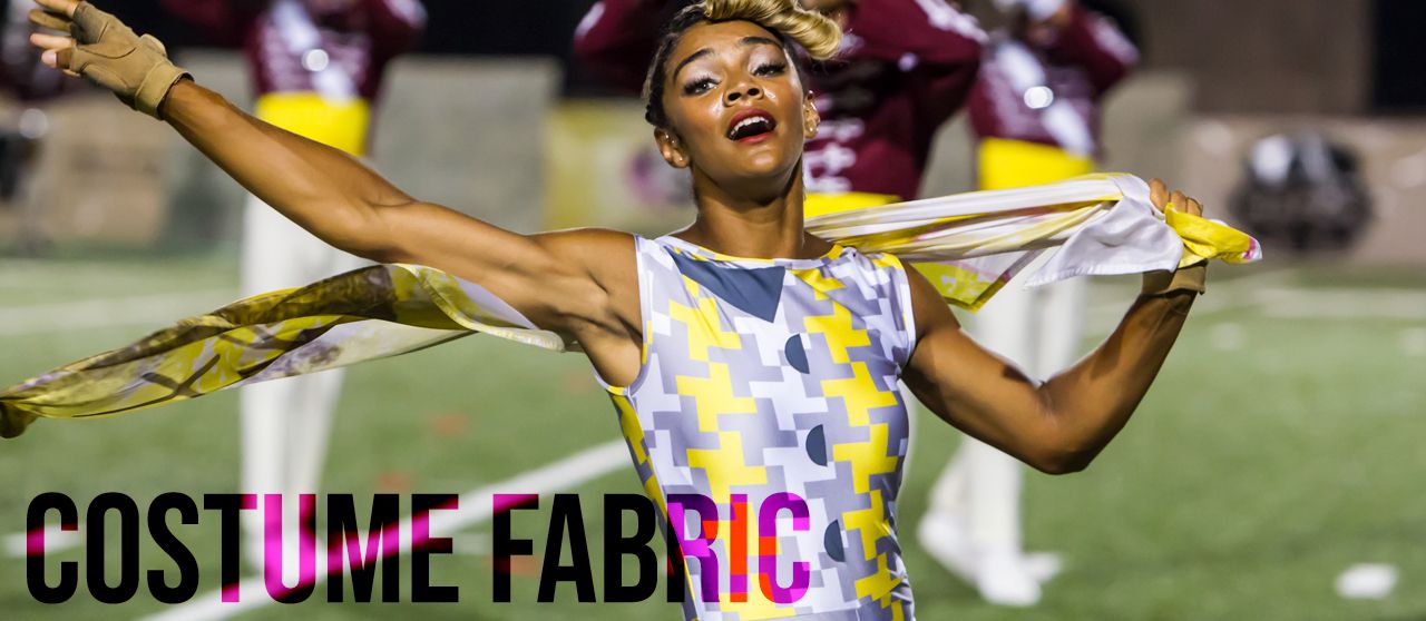 Digitally printed costume fabric for marching arts