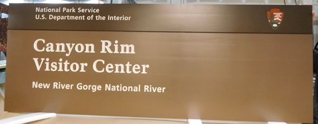 G16018 - Large Cedar Wood Sign for the National Park Service New River Gorge National River Park' Visitor Center, with NPS "Arrow"