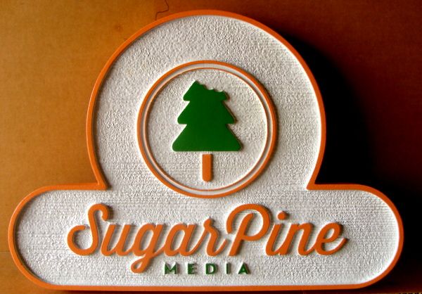 SA28759 -  Carved HDU Sign for "Sugar Pine Media"  with Tree 