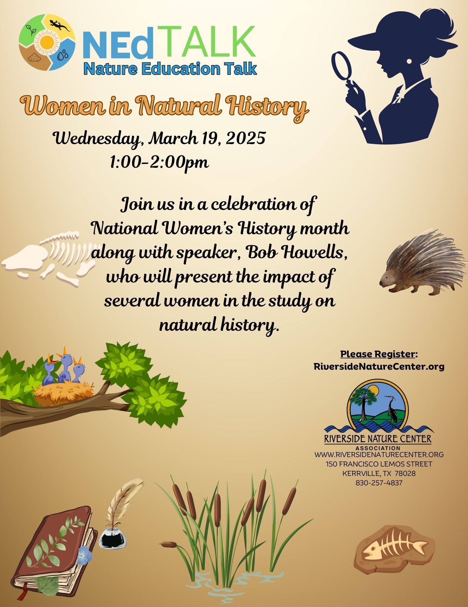  Kerrville Texas, Riverside Nature Center, Women, Natural, History, National Women's Month, Bob Howells, women study