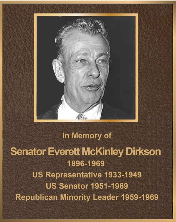 MB2392- Brass-Plated Plaque with Giclee Photo of Senator Everett Dirkson, Sandsblasted Painted Bronze Background, 2.5-D