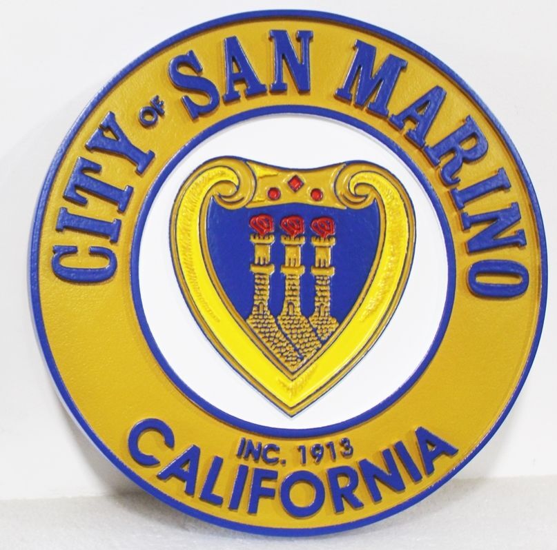 DP-2068- Carved 2.50D Multi-level Wall Plaque of The Seal of the City of San Marino, California