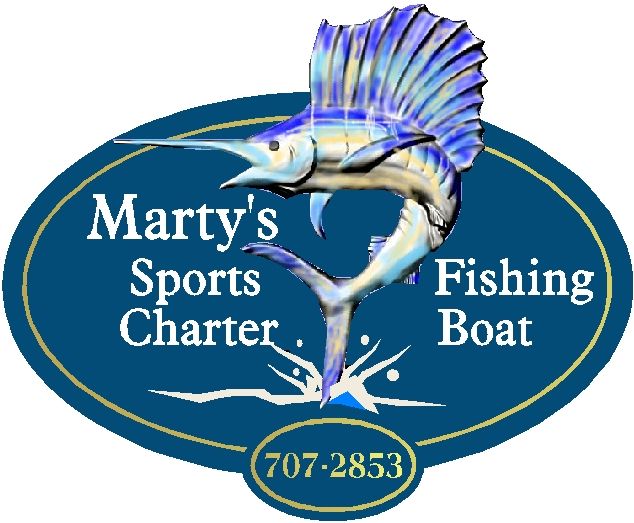L21360 - Charter Fishing Boat Wood Sign with Sailfish