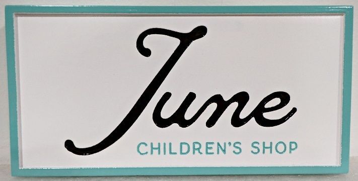 SA28090A - Carved and Sandblasted Sign for "June Children's Shop" Retail Store