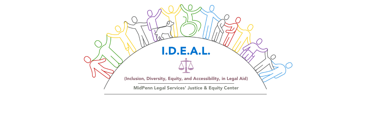 Inclusion, Diversity, Equity, Accessibility in Legal Aid diverse group of people with scales of Justice