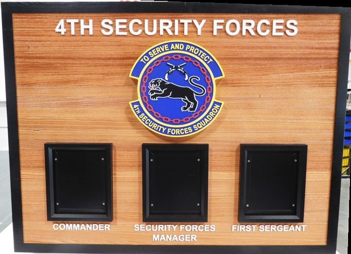 SA1150 - Chain-of-Command Photo  Plaque for the 4th Security Squadron, US Air Force,  Carved from Western Red Cedar,