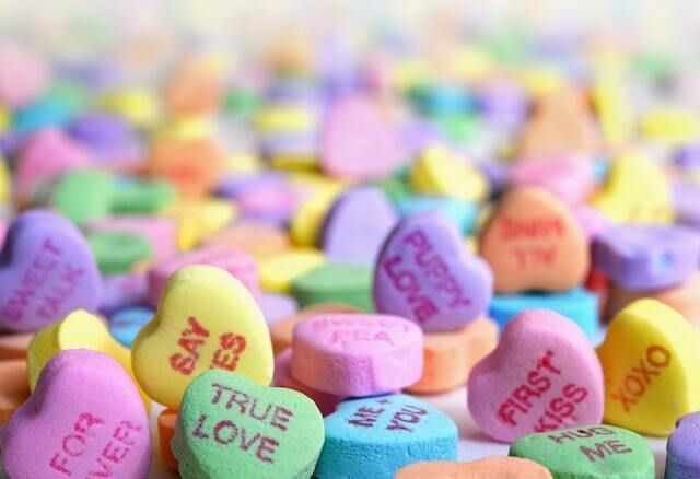 Multi-colored candy hearts