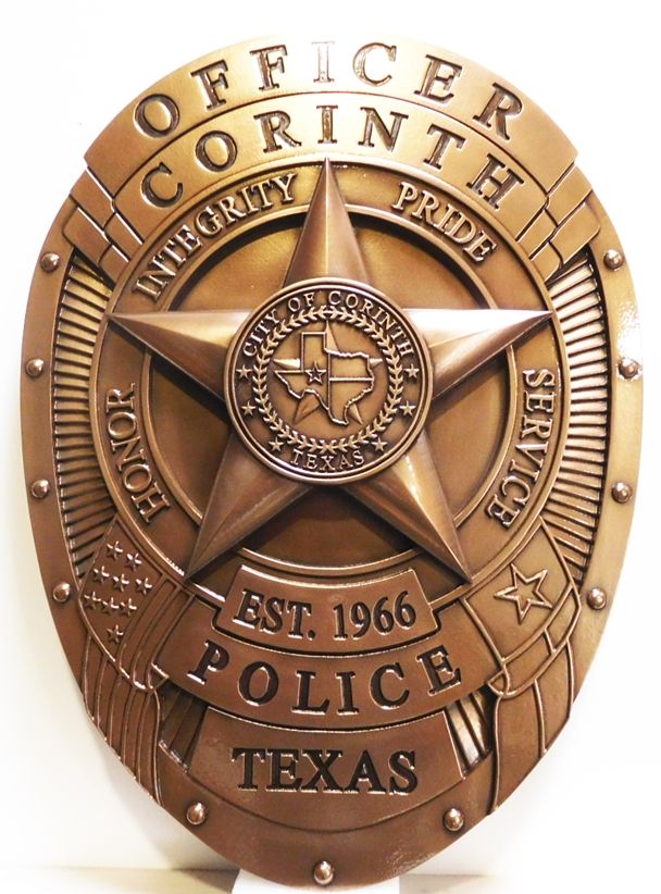 PP-1310 - Carved Plaque of the Badge of the Police of Fairfax County, Virginia, 3-D Bronze Plated