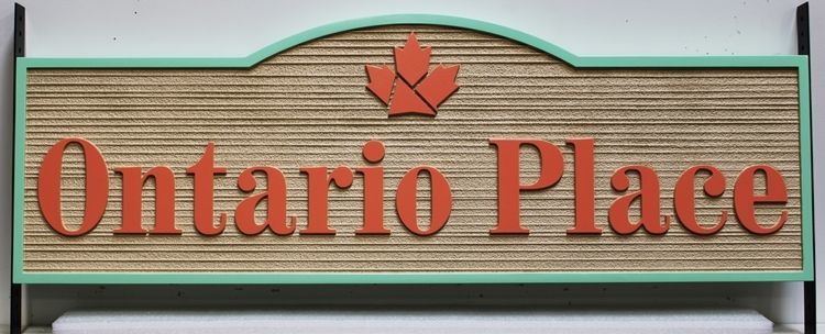 K20392 - Carved and Sandblasted Wood Grain High-Density-Urethane (HDU)  Entrance Sign for  "Ontario Place" Apartments.