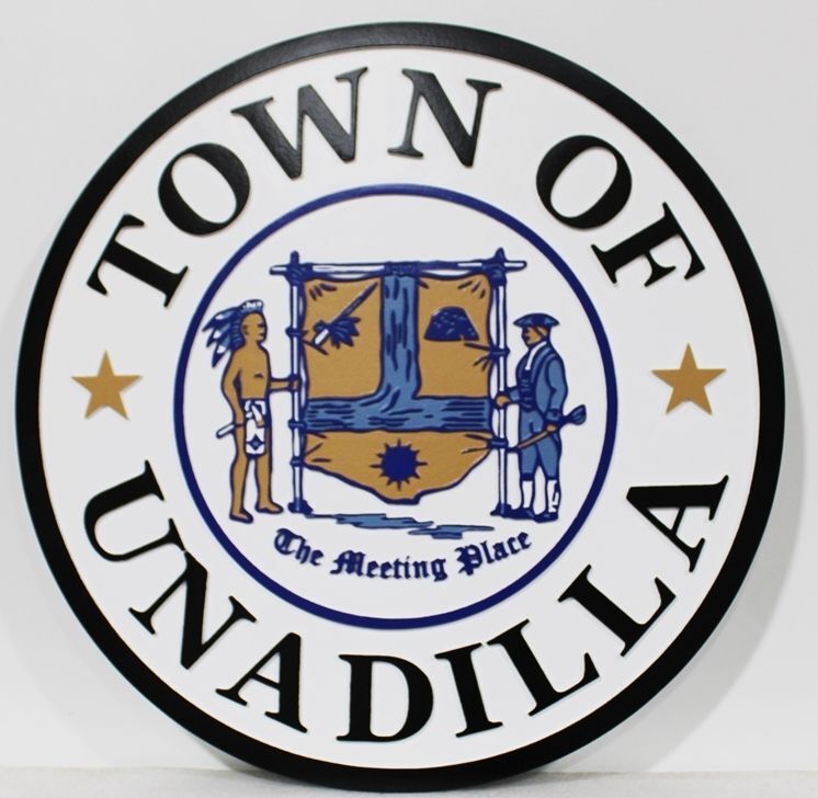 DP-2302= Carved 2.5-D HDU Plaque of the Seal of the Town of Unadilla, New York 