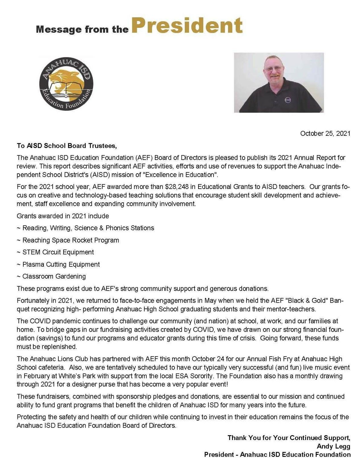 Anahuac ISD Education Foundation Who We Are Financials