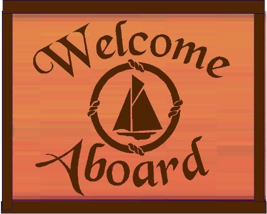 L22422 - Design of Wood Sign for "Welcome Aboard" a Sailing Ship
