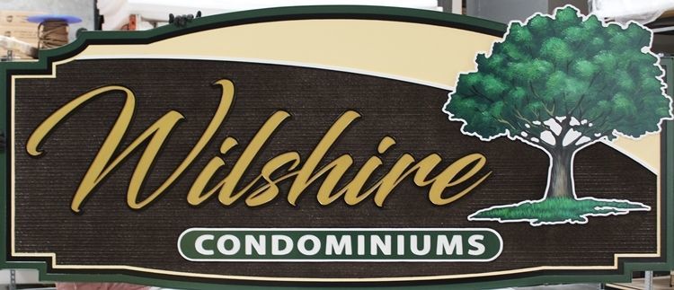 K20396 -  Carved High-Density-Urethane (HDU)  Entrance Sign for the Wilshire Condominiums Residential Community.